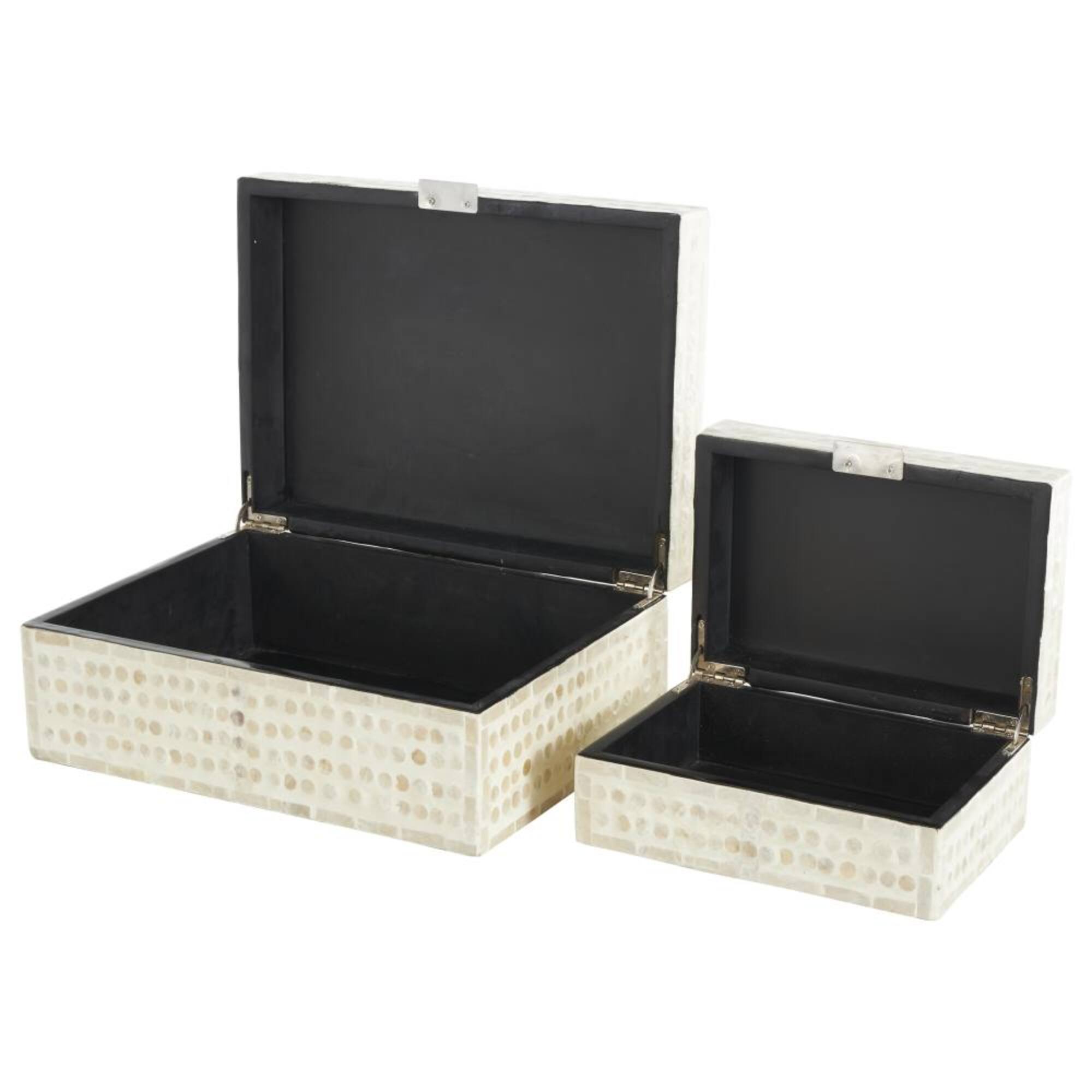 Cream Mother of Pearl Shell Geometric Handmade Mosaic Dot with Brown Accents Storage Box Set